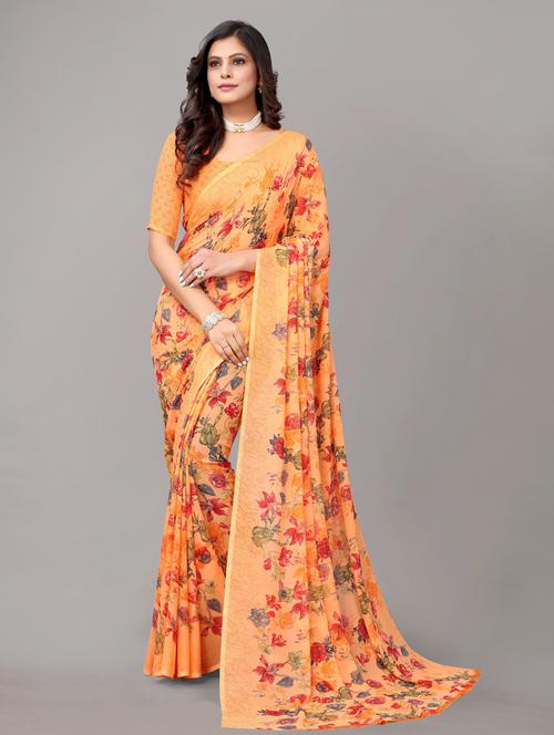 orange woven printed saree with blouse - 19602753 - Very Small Image - 1