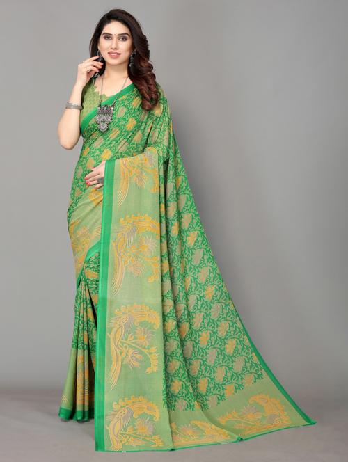 green printed saree with blouse - 19602757 - Very Small Image - 1