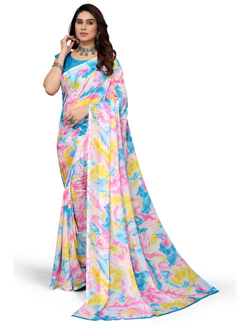 light blue printed saree with blouse - 19602766 - Very Small Image - 1
