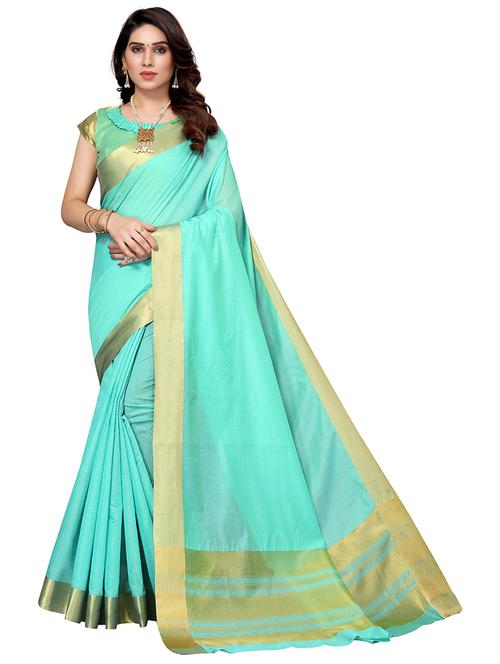 light blue kasavu printed saree with blouse - 19602822 - Very Small Image - 1