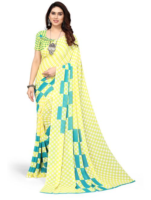 yellow printed saree with blouse - 19602851 - Very Small Image - 1