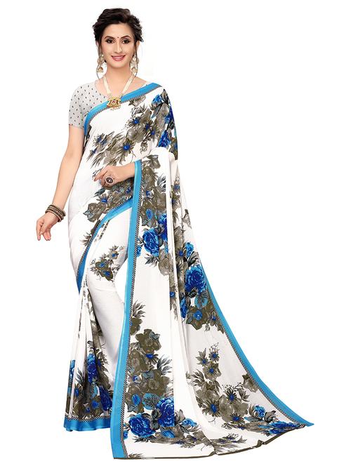 blue printed saree with blouse - 19602868 - Very Small Image - 1
