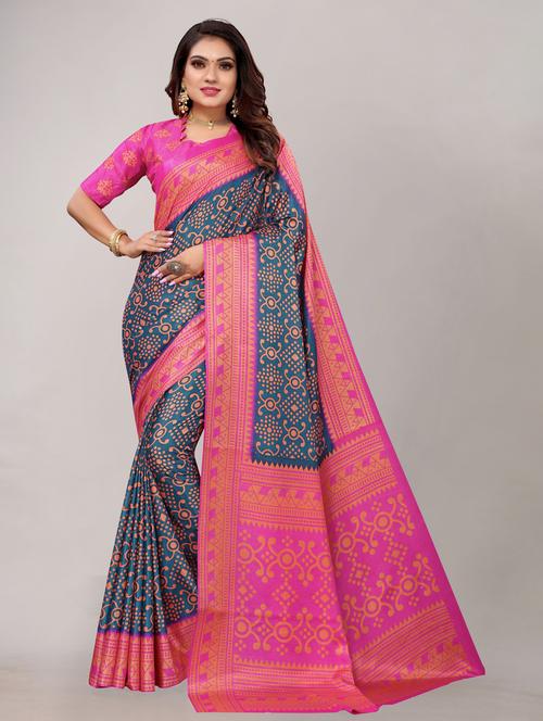 silk blend bollywood saree with blouse - 19602915 - Very Small Image - 1