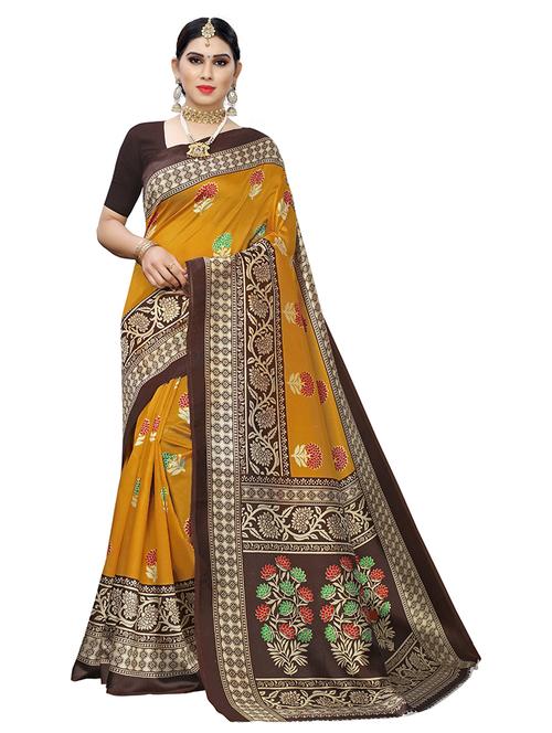 mustard printed saree with blouse - 19603005 - Very Small Image - 1