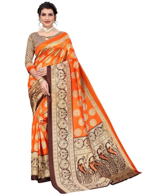 orange printed saree with blouse - 19603008 - Very Small Image - 1