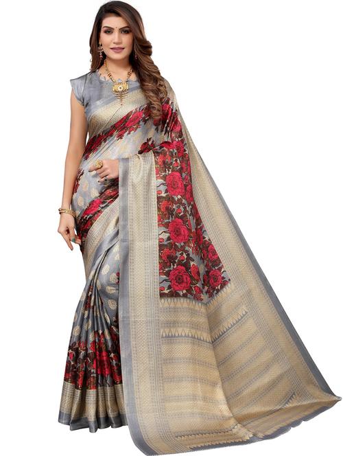 ditsy floral banarasi saree with blouse - 19603212 - Very Small Image - 1