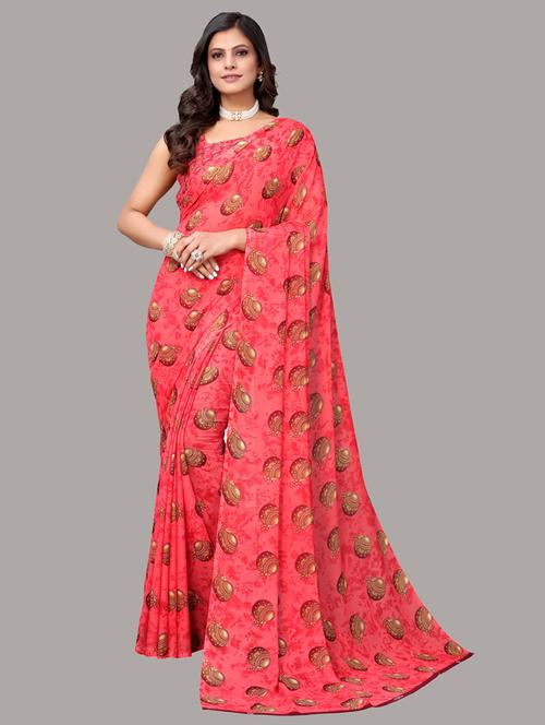 printed woven saree with blouse - 19603229 - Very Small Image - 1
