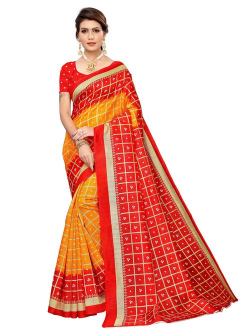 checkered printed woven saree with blouse - 19603235 - Very Small Image - 1