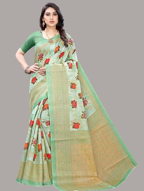 ditsy floral woven saree with blouse - 19603240 - Very Small Image - 1