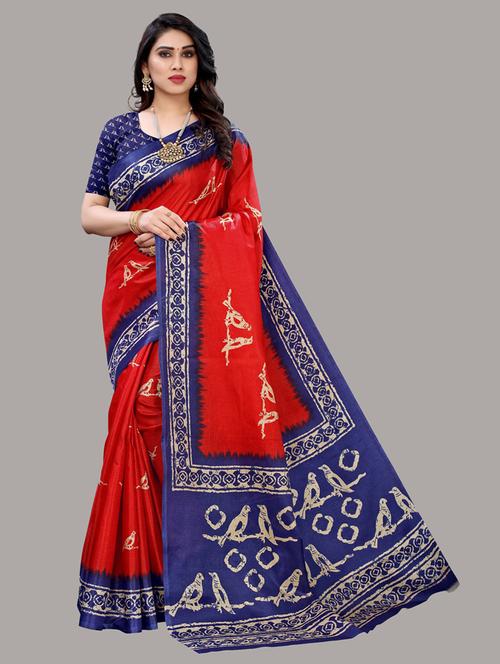 contrast printed woven saree - 19603271 - Very Small Image - 1