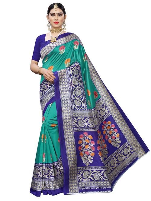 contrast printed woven saree with blouse - 19603307 - Very Small Image - 1