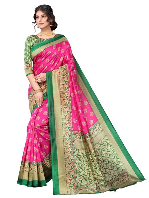 printed banarasi contrast saree with blouse - 19603310 - Very Small Image - 1