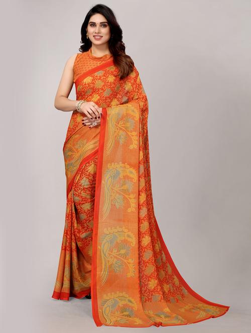 florals printed saree with blouse - 19603395 - Very Small Image - 1