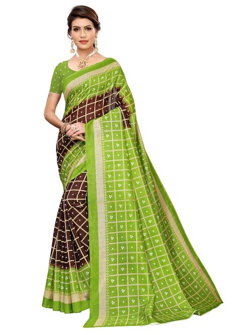 checkered bandhani prints saree with blouse - 19603396 - Very Small Image - 1