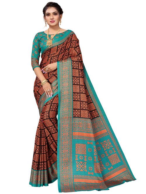 self design printed saree with blouse - 19603402 - Very Small Image - 1