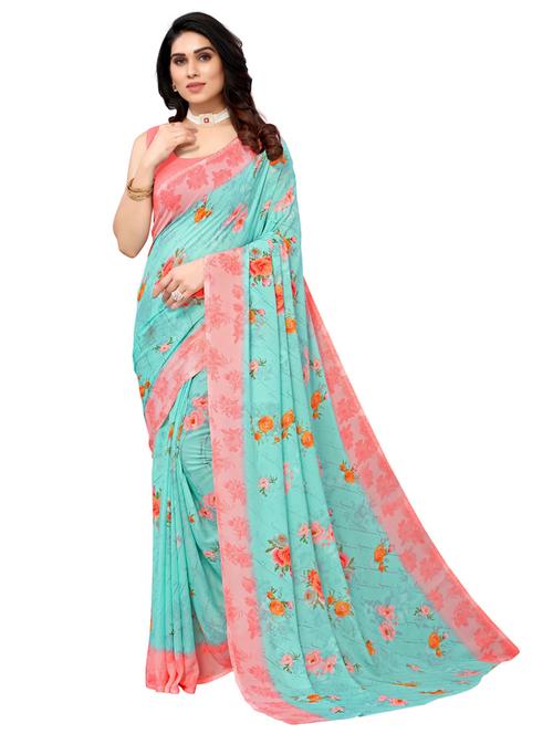 florals printed saree - 19603413 - Very Small Image - 1