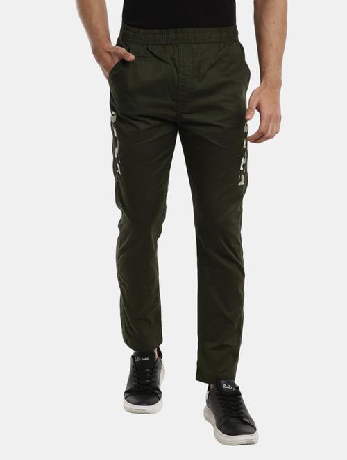 olive solid casual track pant - 19604150 - Very Small Image - 1