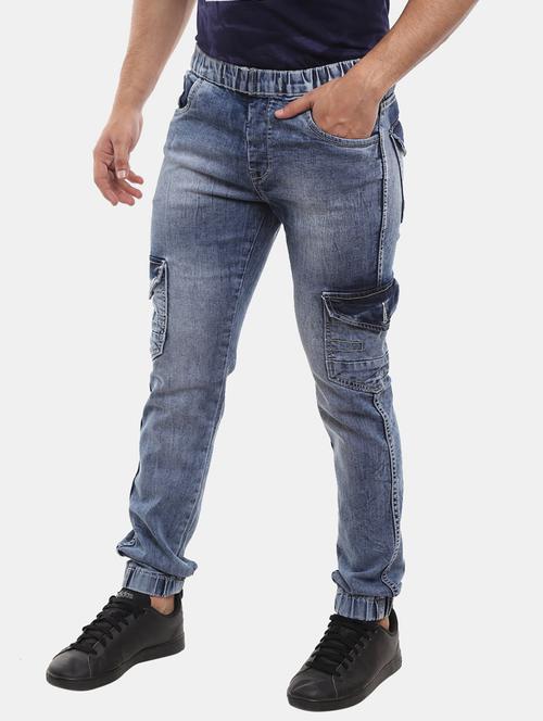 denim solid full length track pant - 19604342 - Very Small Image - 1