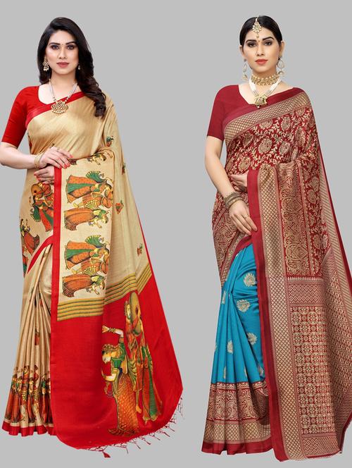 pack of 2 printed saree with blouse - 19604482 - Very Small Image - 1