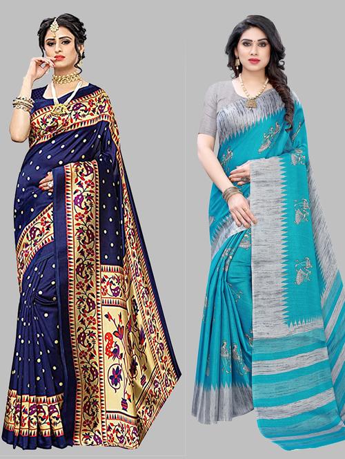 pack of 2 printed saree with blouse - 19604492 - Very Small Image - 1