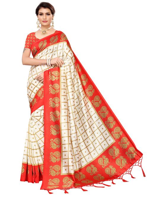 checkered printed saree with blouse - 19604624 - Very Small Image - 1