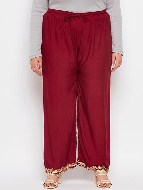 maroon rayon straight palazzo - 19604669 - Very Small Image - 1