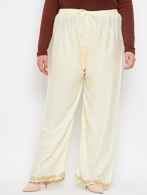 offwhite rayon straight palazzo - 19604670 - Very Small Image - 1