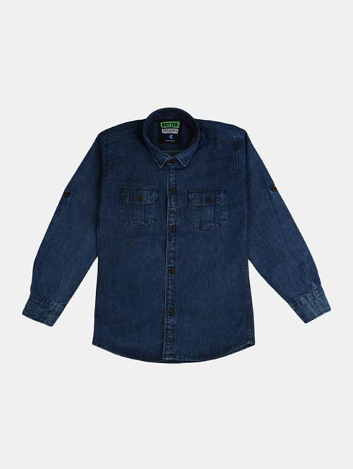 mandarin collar denim shirt - 19606444 - Very Small Image - 1