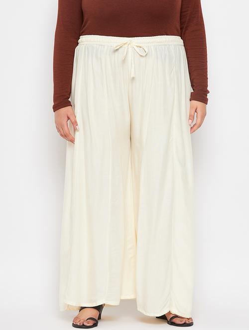 off white solid flared palazzo - 19606478 - Very Small Image - 1
