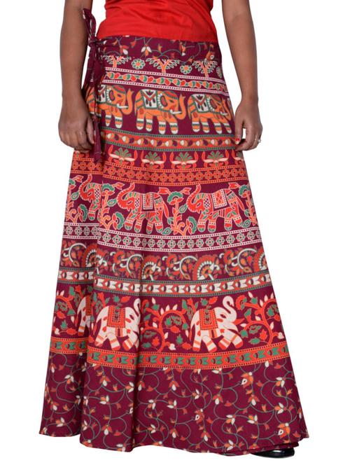 maroon cotton blend long skirt - 19607165 - Very Small Image - 1