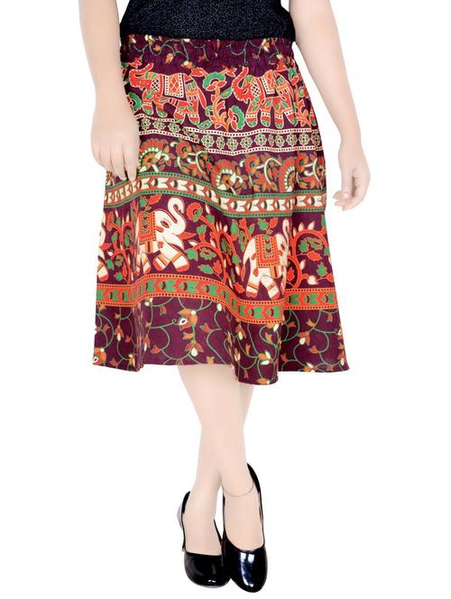 maroon cotton flared skirt - 19607630 - Very Small Image - 1