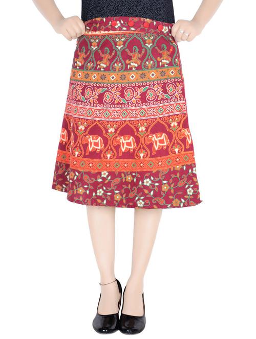 maroon printed a-line skirt - 19607741 - Very Small Image - 1