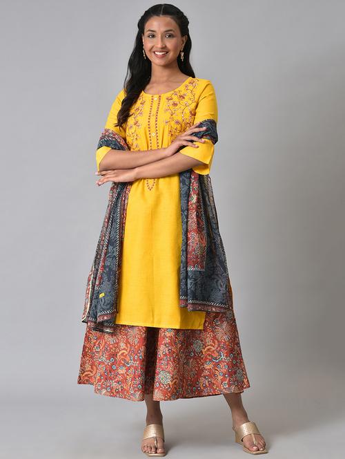 round neck kurta palazzo set - 19608958 - Very Small Image - 1