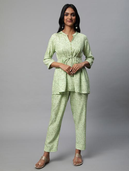 mandarin collar top pants set - 19608971 - Very Small Image - 1
