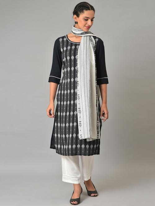 round neck kurta pant set - 19608995 - Very Small Image - 1
