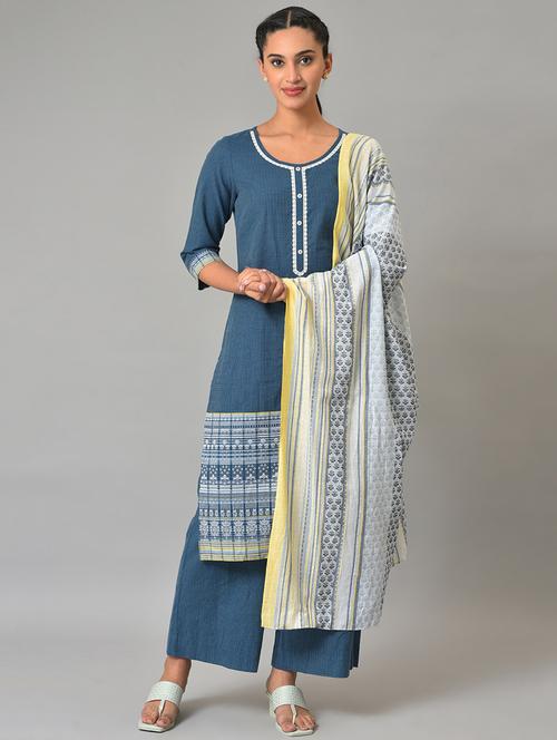 round neck kurta palazzo set - 19608997 - Very Small Image - 1
