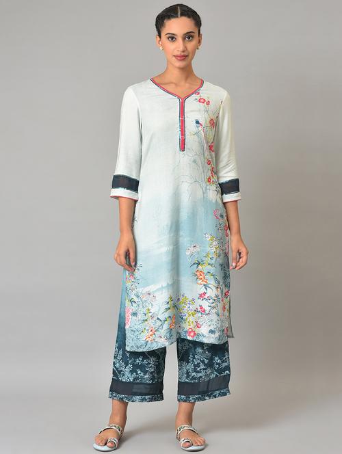 v-neck kurta palazzo set - 19609000 - Very Small Image - 1