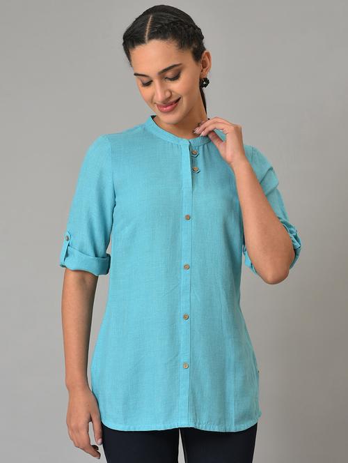 blue solid shirt - 19609176 - Very Small Image - 1