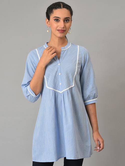 blue cotton a-line short kurta - 19609183 - Very Small Image - 1