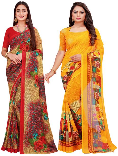 pack of 2 printed combo saree with blouse - 19613629 - Very Small Image - 1