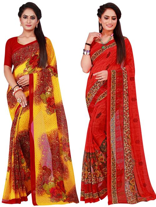 pack of 2 printed combo saree with blouse - 19613633 - Very Small Image - 1