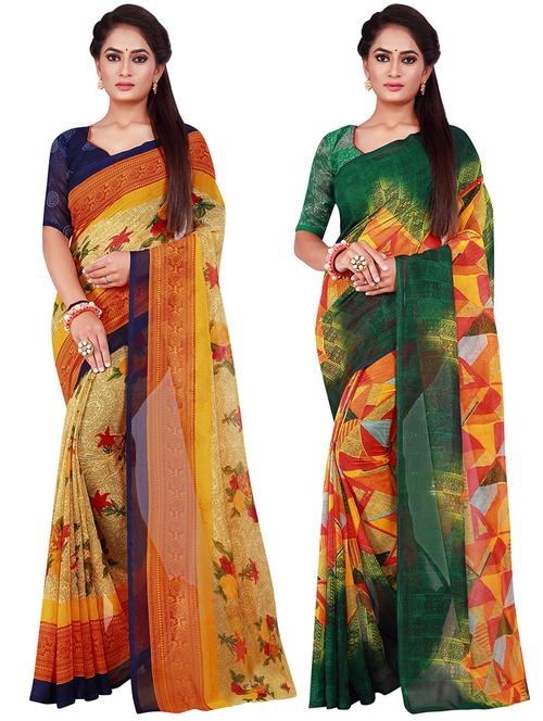 pack of 2 printed combo saree with blouse - 19613647 - Very Small Image - 1