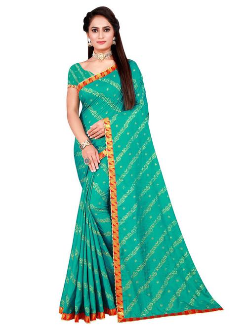 turquoise printed saree with blouse - 19614198 - Very Small Image - 1