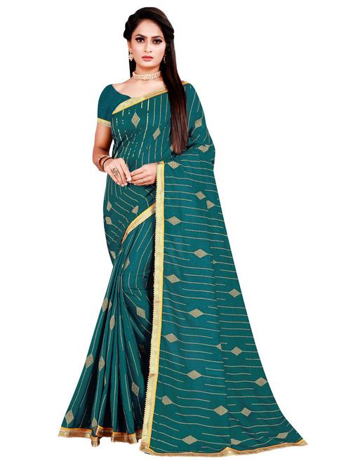 teal printed saree with blouse - 19614200 - Very Small Image - 1