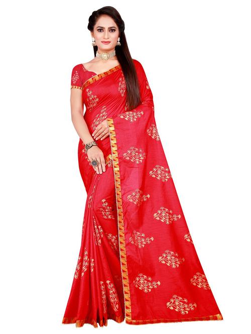 red printed saree with blouse - 19614205 - Very Small Image - 1