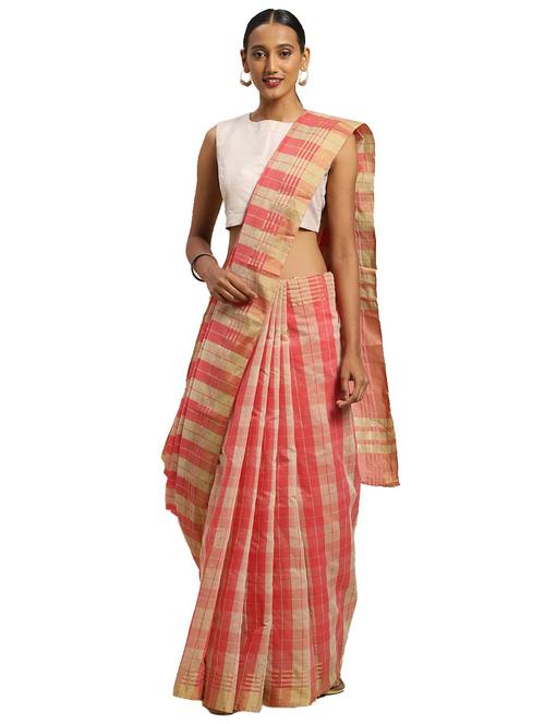 women's checks colored saree with blouse - 19614285 - Very Small Image - 1