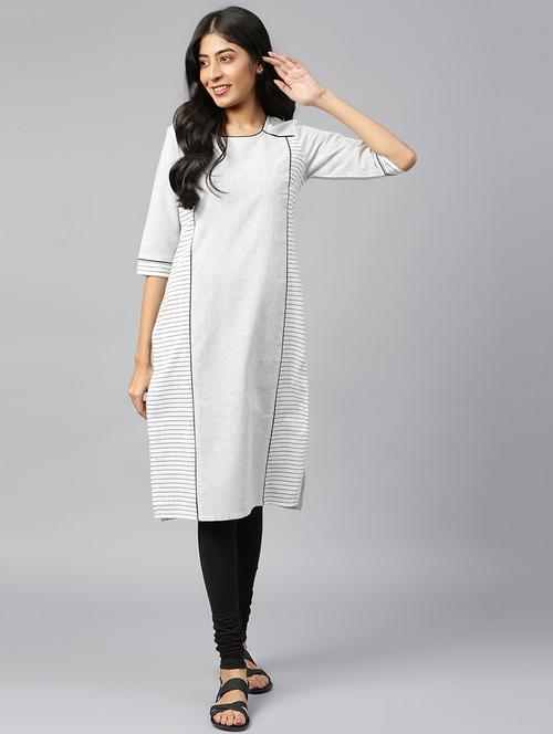 white cotton straight kurta - 19614344 - Very Small Image - 1
