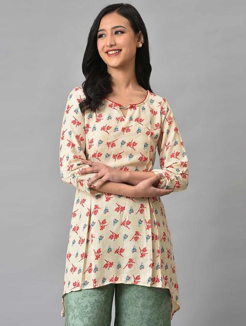 cream printed asymmetric kurti - 19614362 - Very Small Image - 1