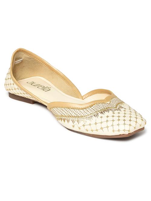 cream embroidered slip on jutis - 19614389 - Very Small Image - 1