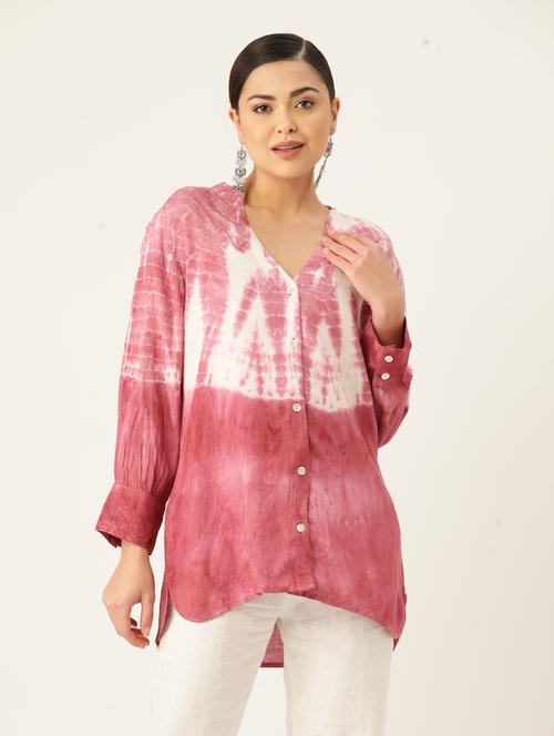 v-neck tie & dye regular shirt - 19615057 - Very Small Image - 1
